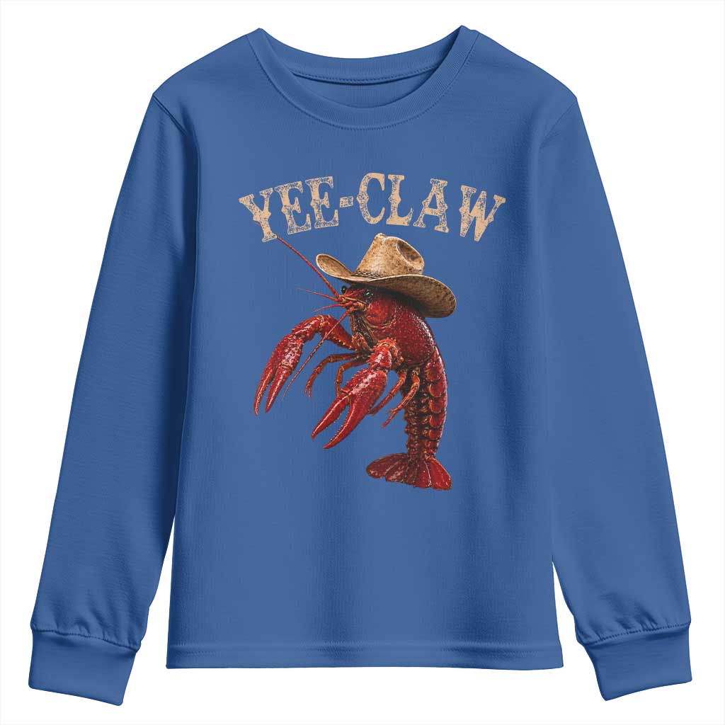 Funny Cowboy Crawfish Youth Sweatshirt Yee Claw Funny Crawfish Cajun Seafood Festival TS10 Royal Blue Print Your Wear