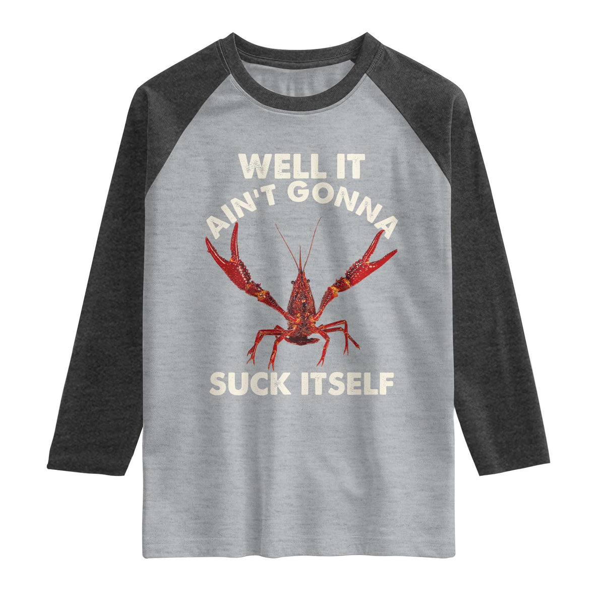 Funny Cajun Crawfish Raglan Shirt It Aint Gonna Suck Itself Lobster Crawfish Boil TS10 Heather Gray Heather Charcoal Print Your Wear