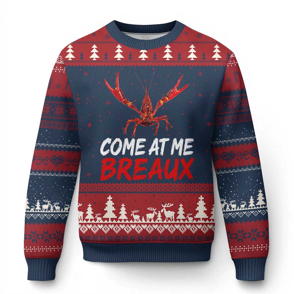 Funny Crawfish Ugly Christmas Sweater Come At Me Breaux Cajun Seafood Festival TS10 Navy Red Print Your Wear