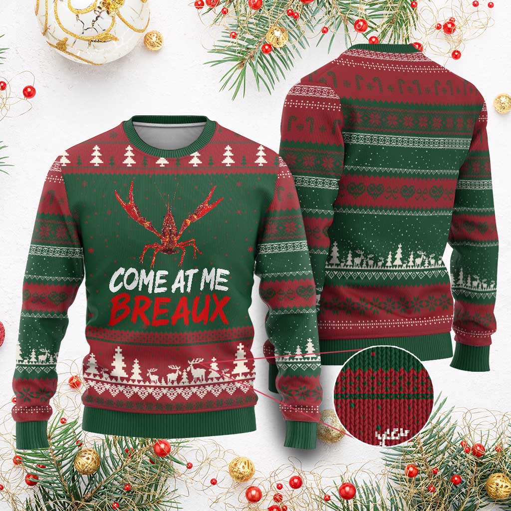 Funny Crawfish Ugly Christmas Sweater Come At Me Breaux Cajun Seafood Festival TS10 Red Green Print Your Wear