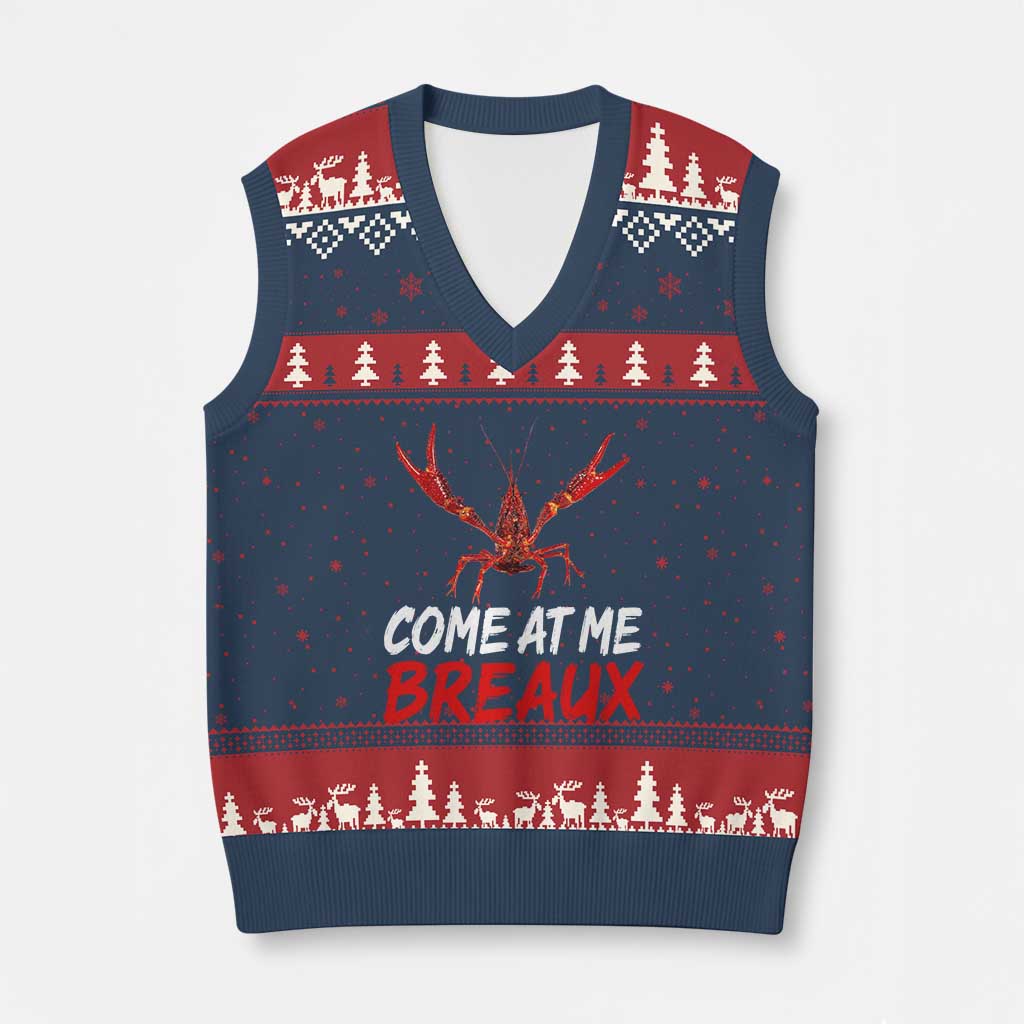 Funny Crawfish V-Neck Knit Sweater Vest Come At Me Breaux Cajun Seafood Festival TS10 Navy Red Print Your Wear