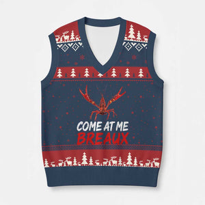 Funny Crawfish V-Neck Knit Sweater Vest Come At Me Breaux Cajun Seafood Festival TS10 Navy Red Print Your Wear