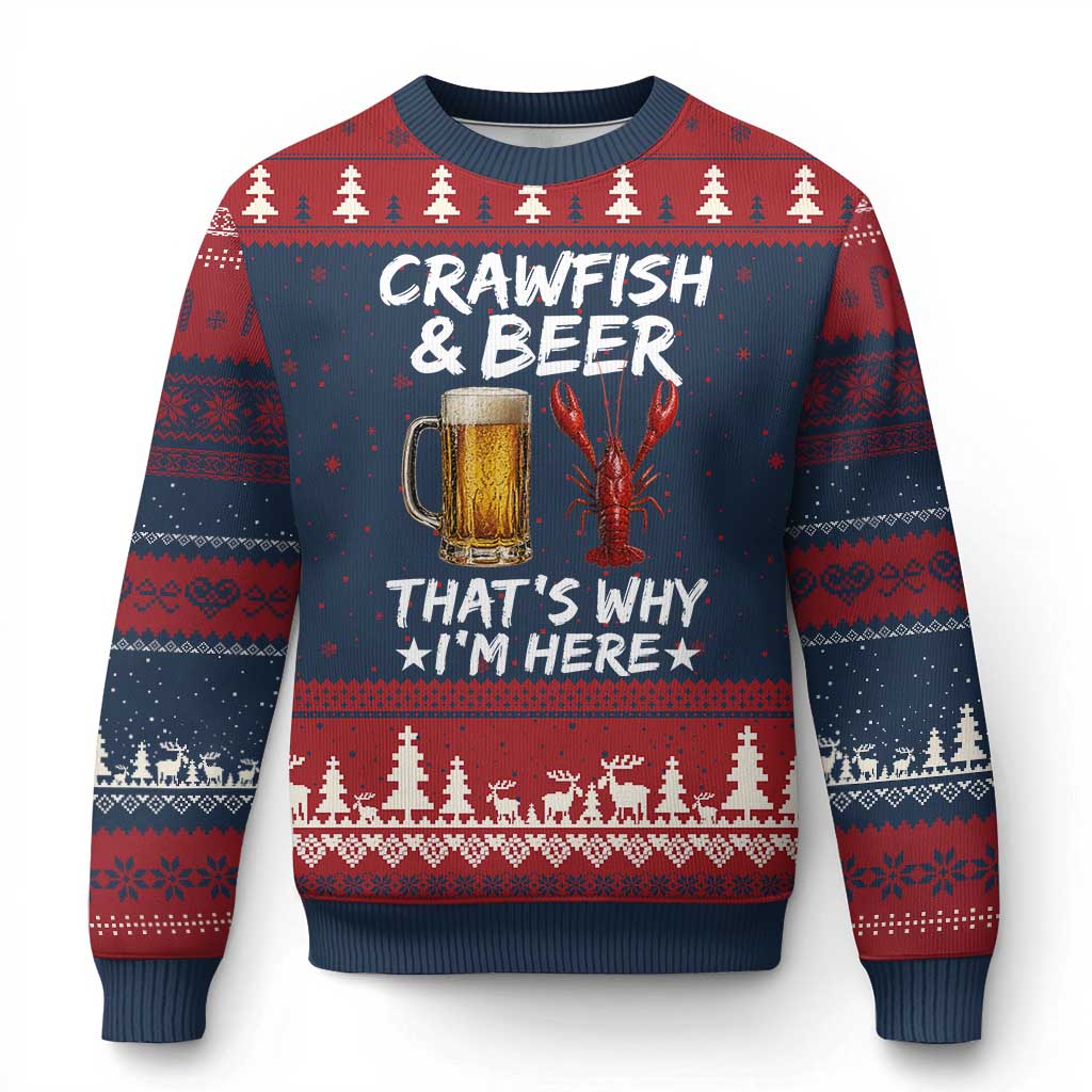 Crawfish Beer Lovers Ugly Christmas Sweater Funny Crawfish Cajun Seafood Festival Daddy Crawfish TS10 Navy Red Print Your Wear