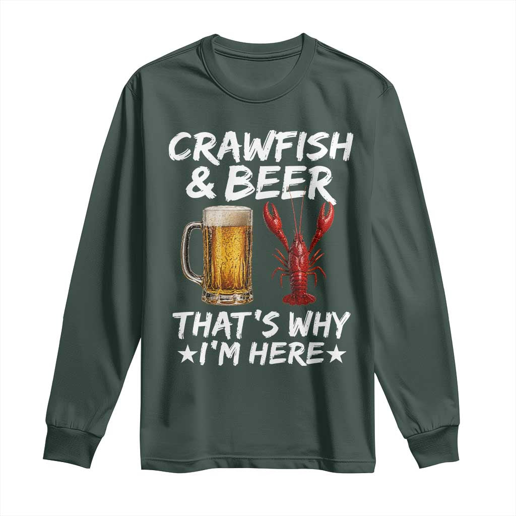 Crawfish Beer Lovers Long Sleeve Shirt Funny Crawfish Cajun Seafood Festival Daddy Crawfish TS10 Dark Forest Green Print Your Wear