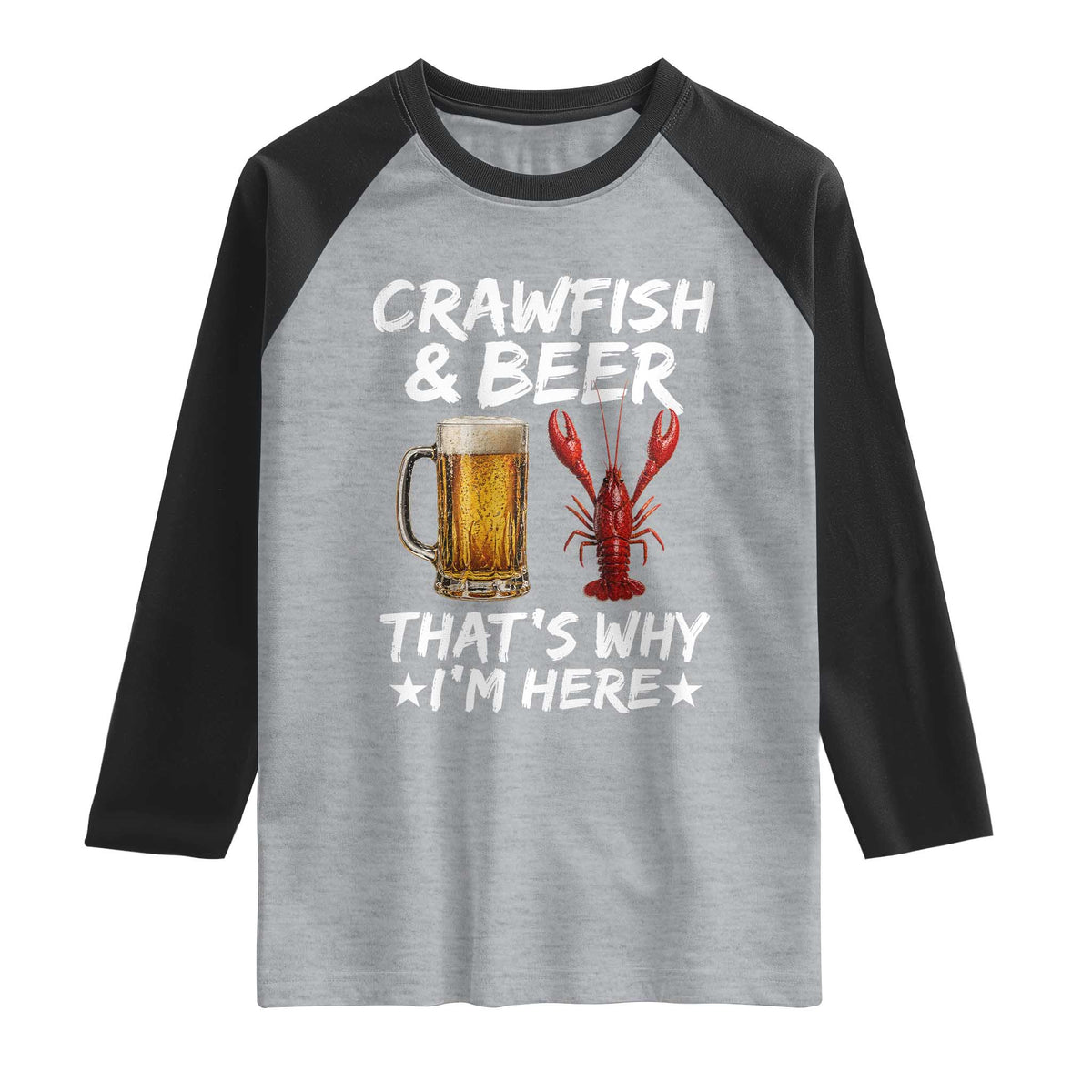 Crawfish Beer Lovers Raglan Shirt Funny Crawfish Cajun Seafood Festival Daddy Crawfish TS10 Heather Gray Black Print Your Wear