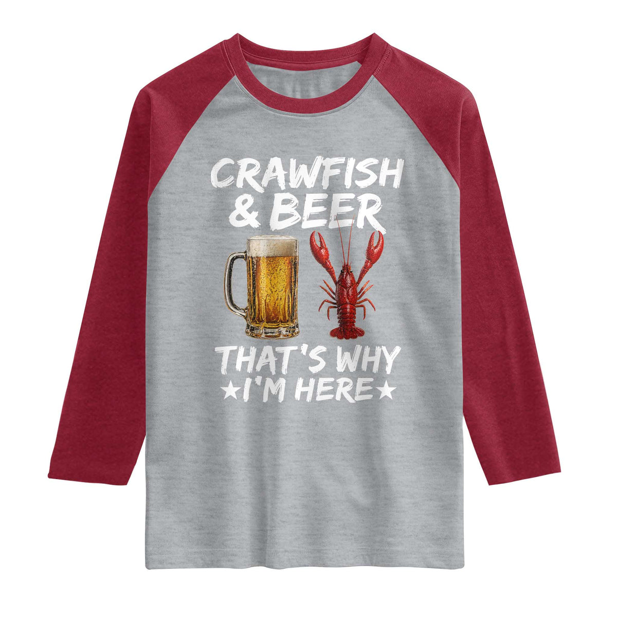Crawfish Beer Lovers Raglan Shirt Funny Crawfish Cajun Seafood Festival Daddy Crawfish TS10 Heather Gray Heather Red Print Your Wear