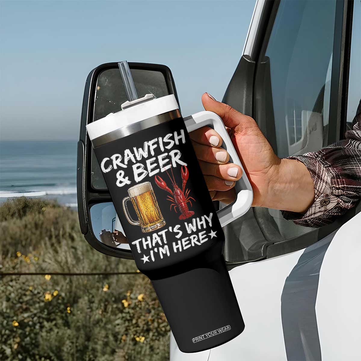 Crawfish Beer Lovers Tumbler With Handle Funny Crawfish Cajun Seafood Festival Daddy Crawfish TS10 Print Your Wear