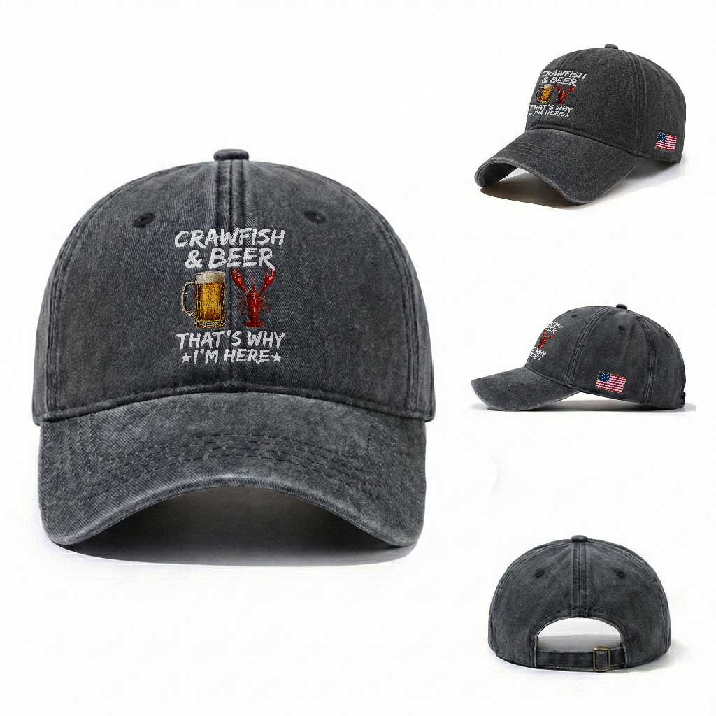 Crawfish Beer Lovers Washed Cotton Baseball Cap Funny Crawfish Cajun Seafood Festival Daddy Crawfish TS10 Washed Cap Universal Fit Dark Gray Print Your Wear