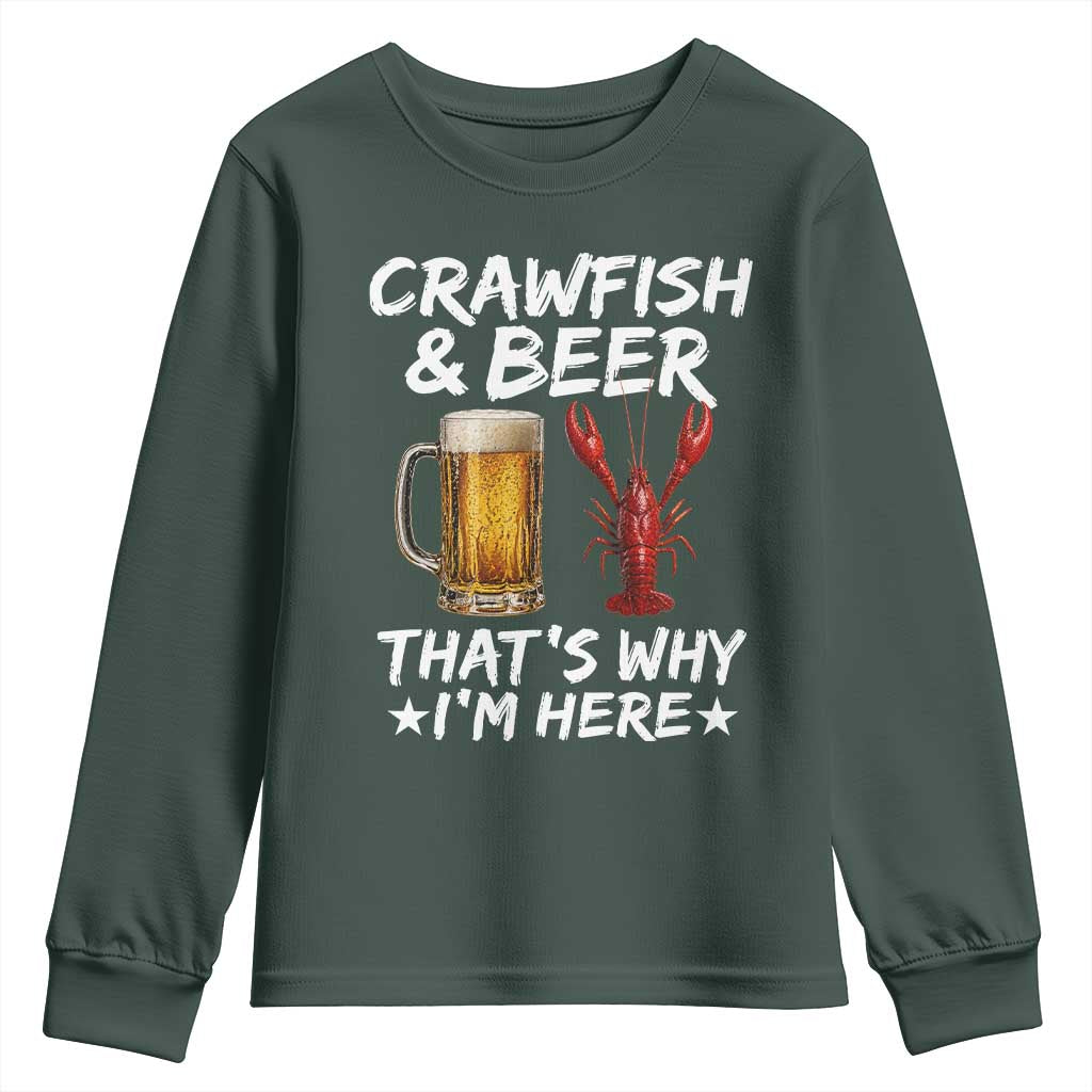 Crawfish Beer Lovers Youth Sweatshirt Funny Crawfish Cajun Seafood Festival Daddy Crawfish TS10 Dark Forest Green Print Your Wear
