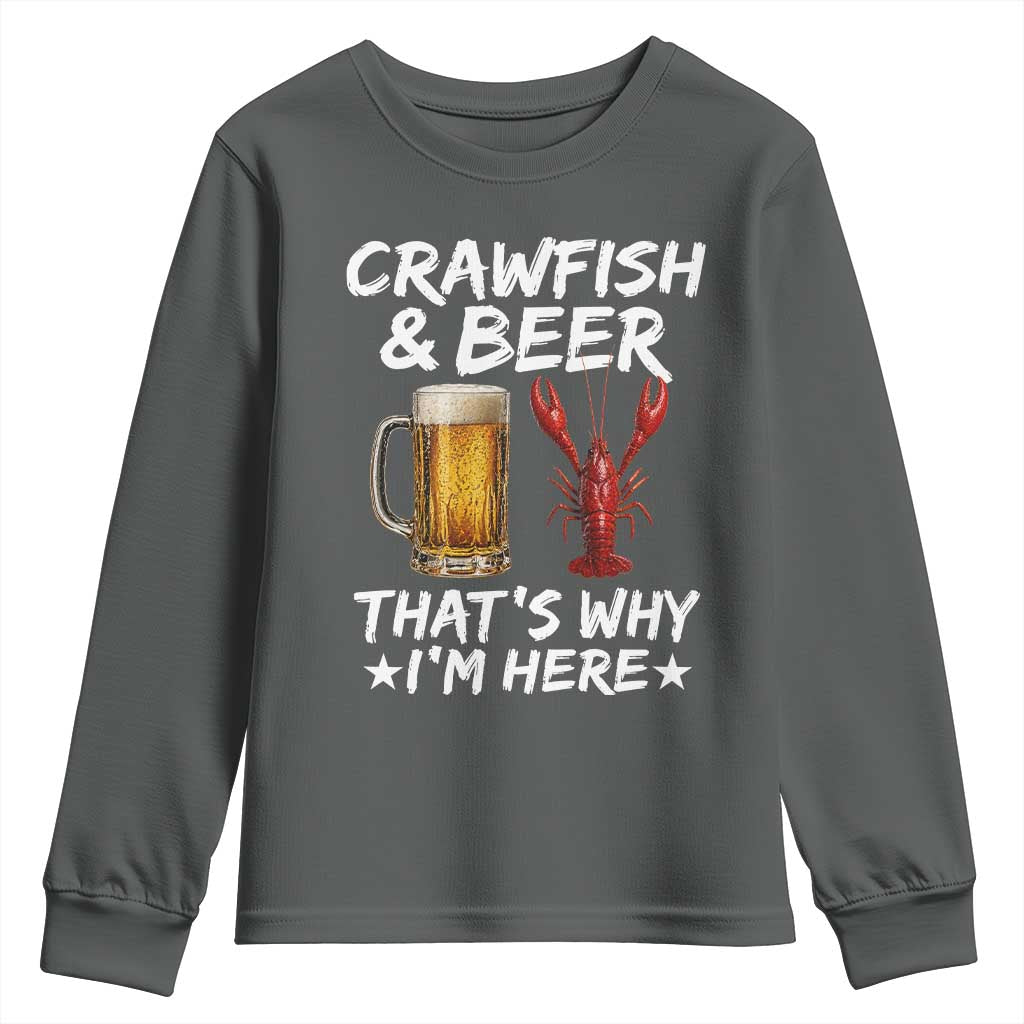Crawfish Beer Lovers Youth Sweatshirt Funny Crawfish Cajun Seafood Festival Daddy Crawfish TS10 Dark Heather Print Your Wear