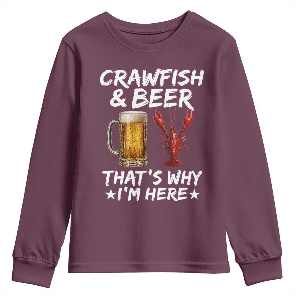 Crawfish Beer Lovers Youth Sweatshirt Funny Crawfish Cajun Seafood Festival Daddy Crawfish TS10 Maroon Print Your Wear