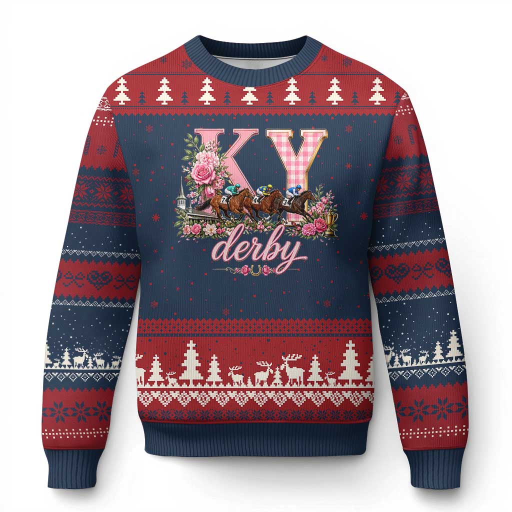 Horse Racing KY Derby Day Vibes Ugly Christmas Sweater This is My Derby Day Dress TS10 Navy Red Print Your Wear