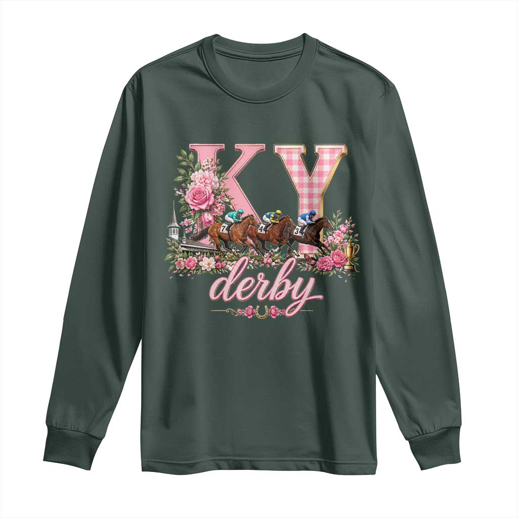 Horse Racing KY Derby Day Vibes Long Sleeve Shirt This is My Derby Day Dress TS10 Dark Forest Green Print Your Wear