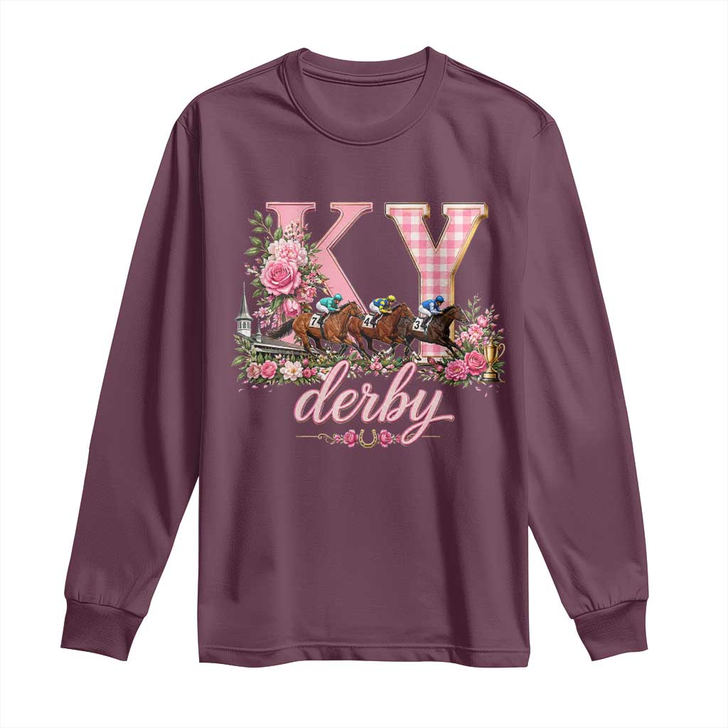 Horse Racing KY Derby Day Vibes Long Sleeve Shirt This is My Derby Day Dress TS10 Maroon Print Your Wear