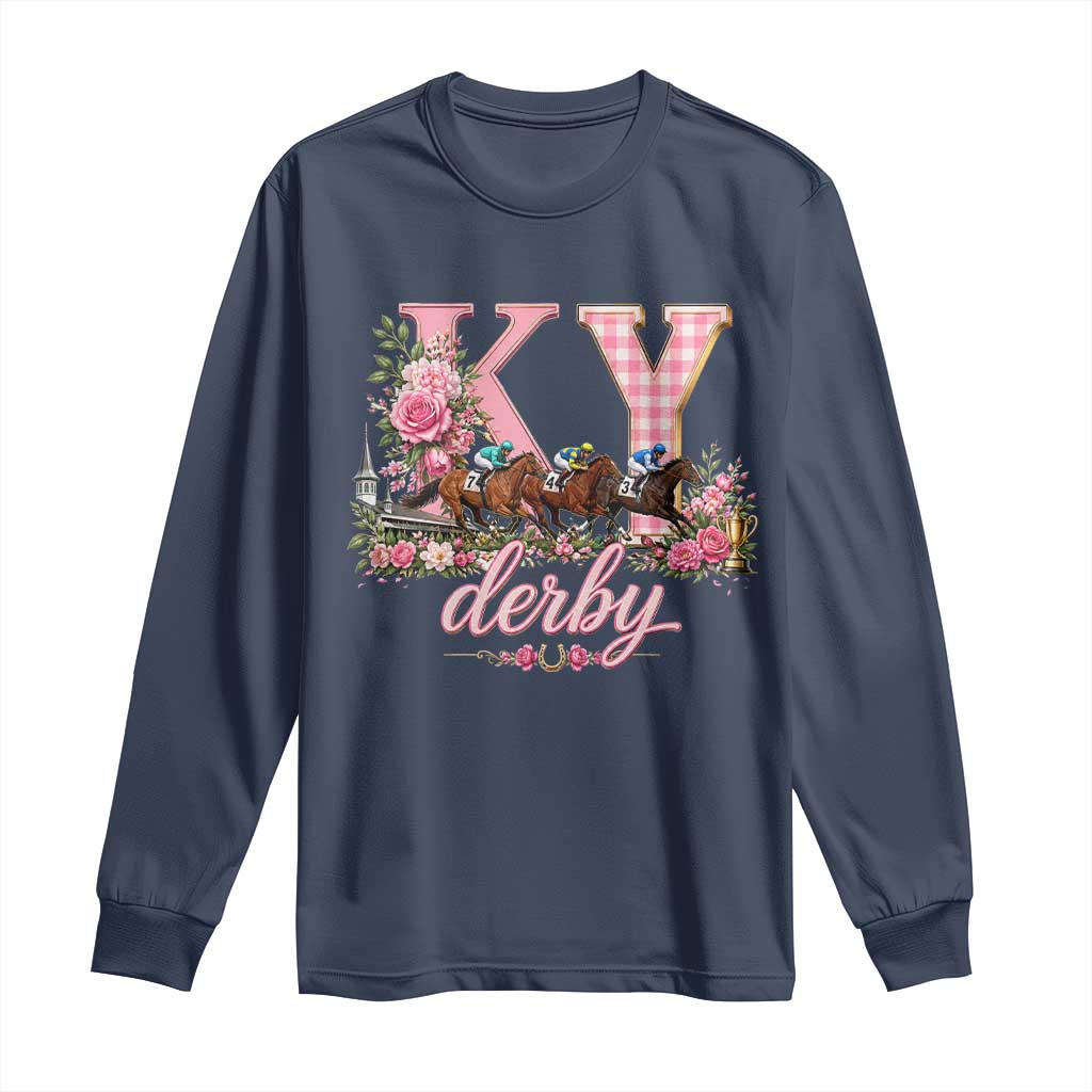 Horse Racing KY Derby Day Vibes Long Sleeve Shirt This is My Derby Day Dress TS10 Navy Print Your Wear