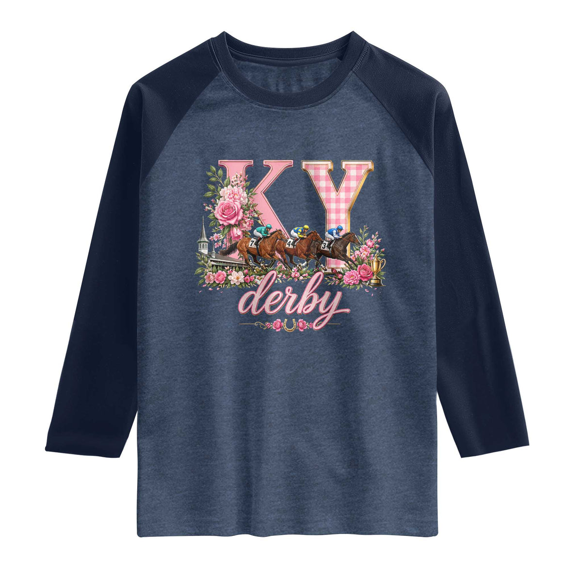 Horse Racing KY Derby Day Vibes Raglan Shirt This is My Derby Day Dress TS10 Heather Denim Navy Print Your Wear
