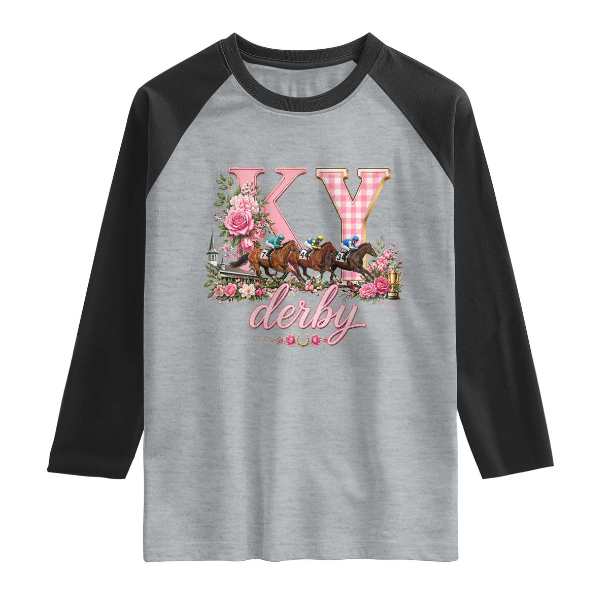 Horse Racing KY Derby Day Vibes Raglan Shirt This is My Derby Day Dress TS10 Heather Gray Black Print Your Wear
