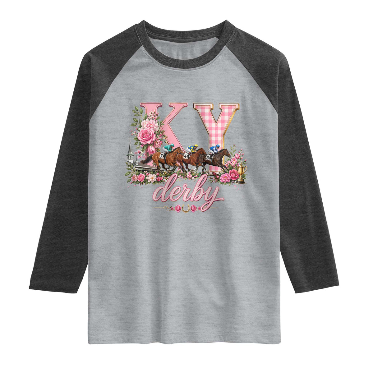 Horse Racing KY Derby Day Vibes Raglan Shirt This is My Derby Day Dress TS10 Heather Gray Heather Charcoal Print Your Wear