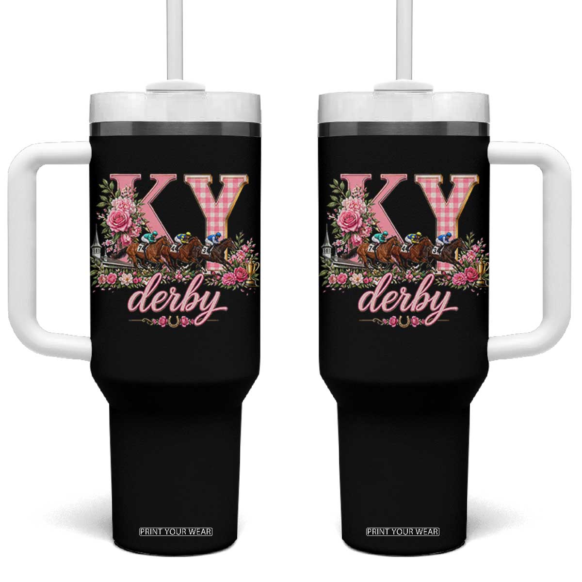 Horse Racing KY Derby Day Vibes Tumbler With Handle This is My Derby Day Dress TS10 One Size: 40 oz Black Print Your Wear