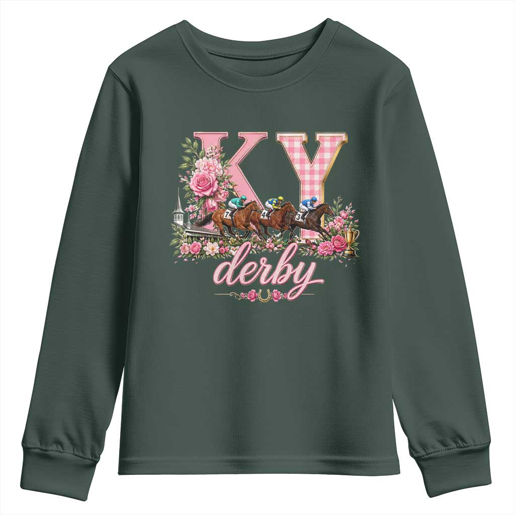 Horse Racing KY Derby Day Vibes Youth Sweatshirt This is My Derby Day Dress TS10 Dark Forest Green Print Your Wear