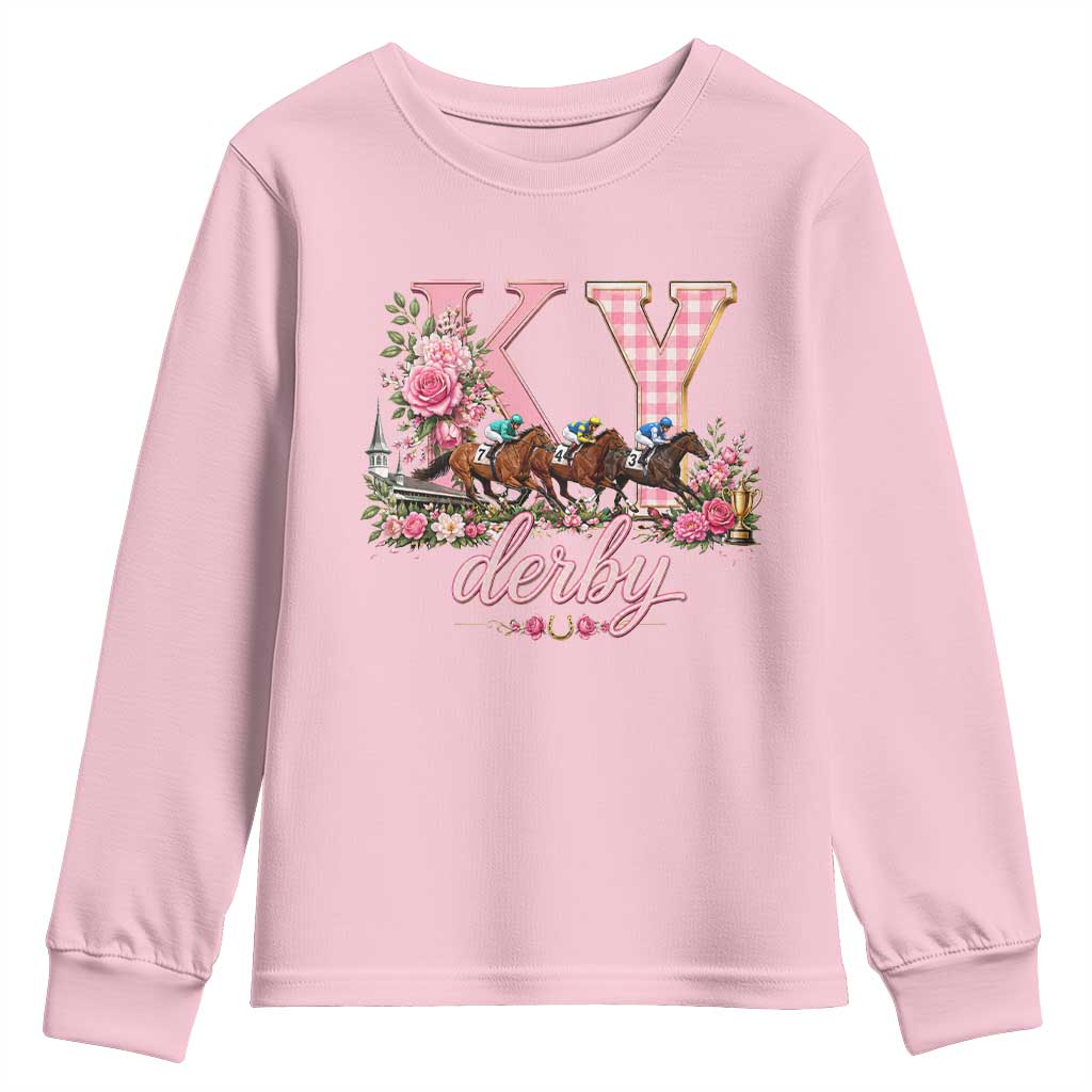 Horse Racing KY Derby Day Vibes Youth Sweatshirt This is My Derby Day Dress TS10 Light Pink Print Your Wear