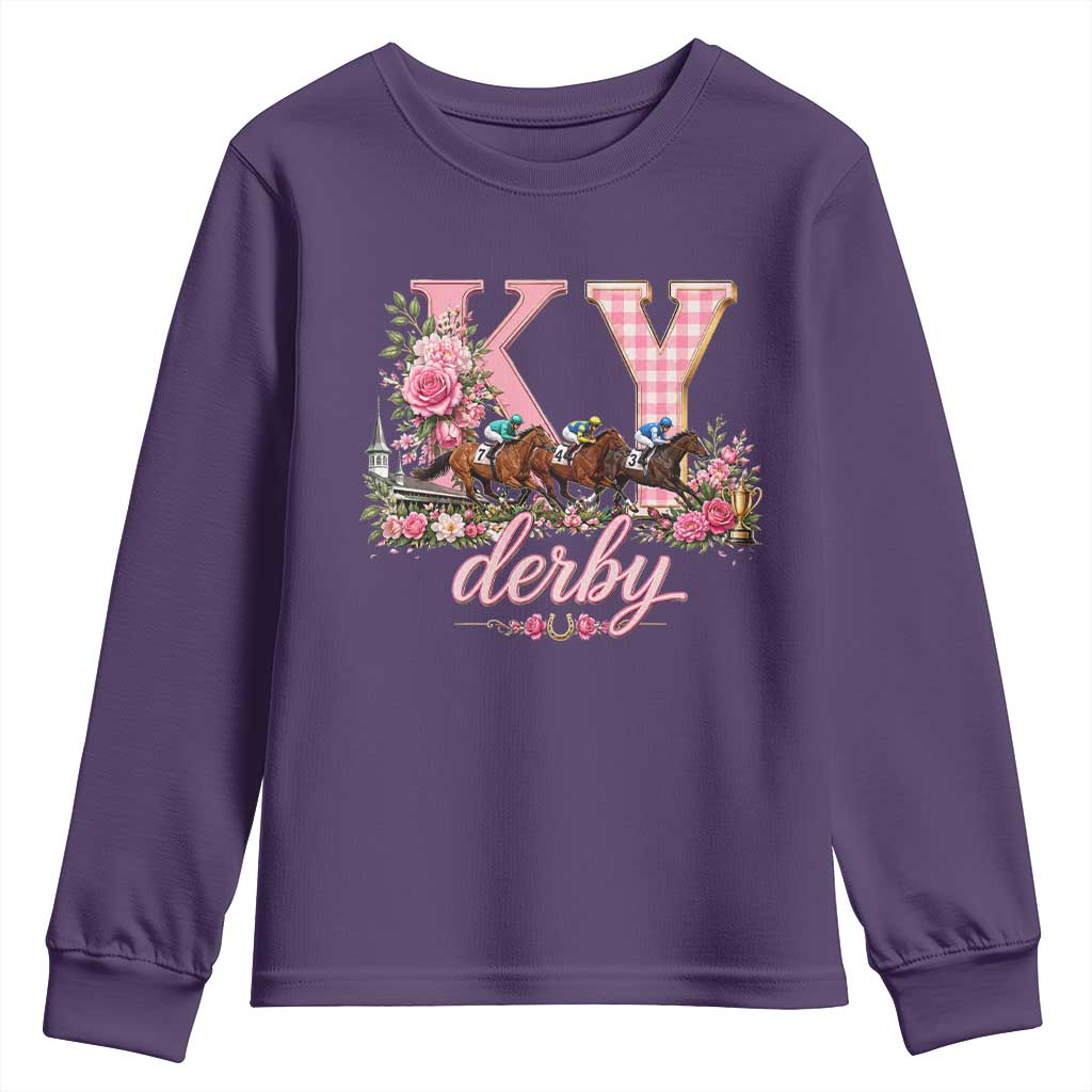 Horse Racing KY Derby Day Vibes Youth Sweatshirt This is My Derby Day Dress TS10 Purple Print Your Wear