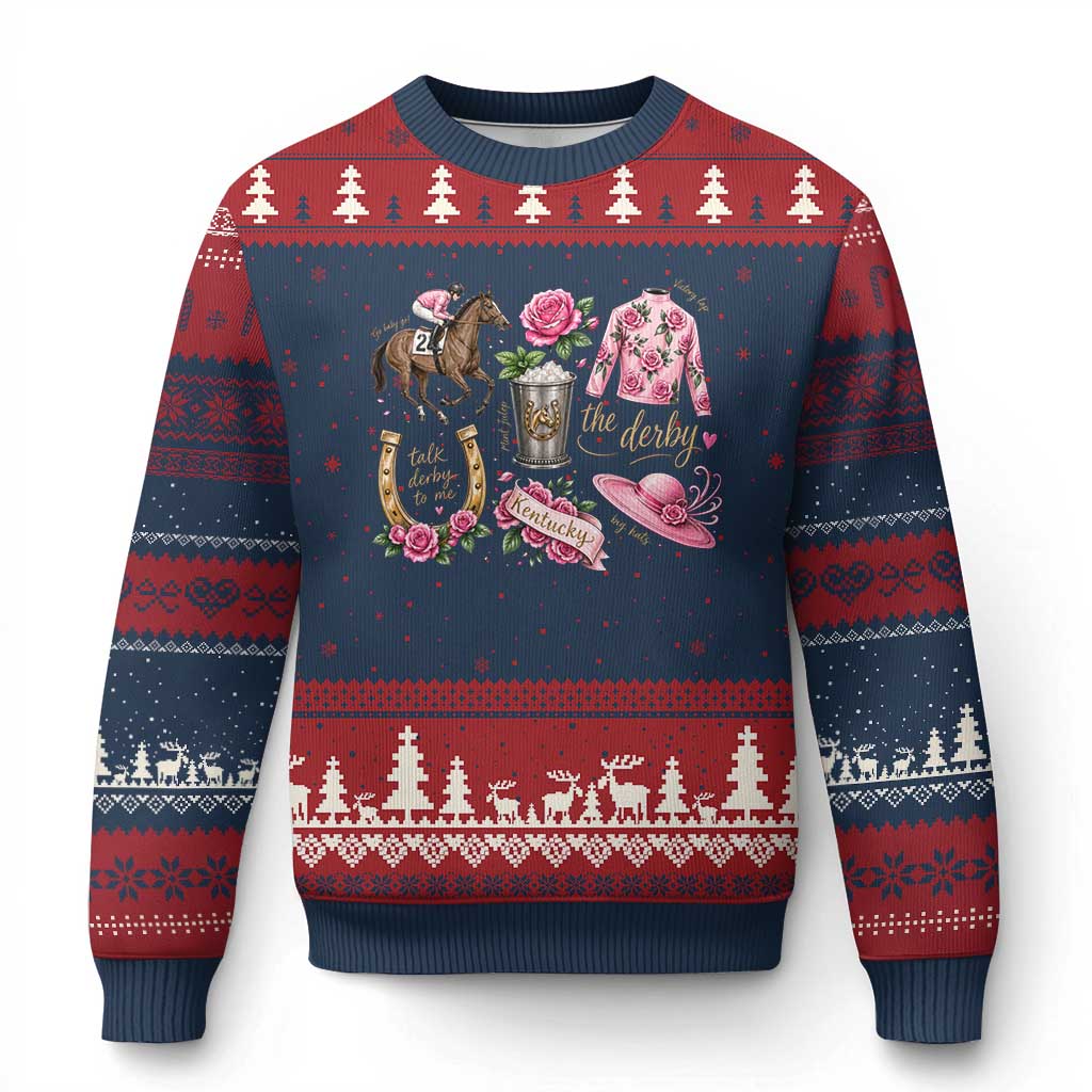 Horse Racing Derby Day Ugly Christmas Sweater Doodles Funny Silks Jockey TS10 Navy Red Print Your Wear
