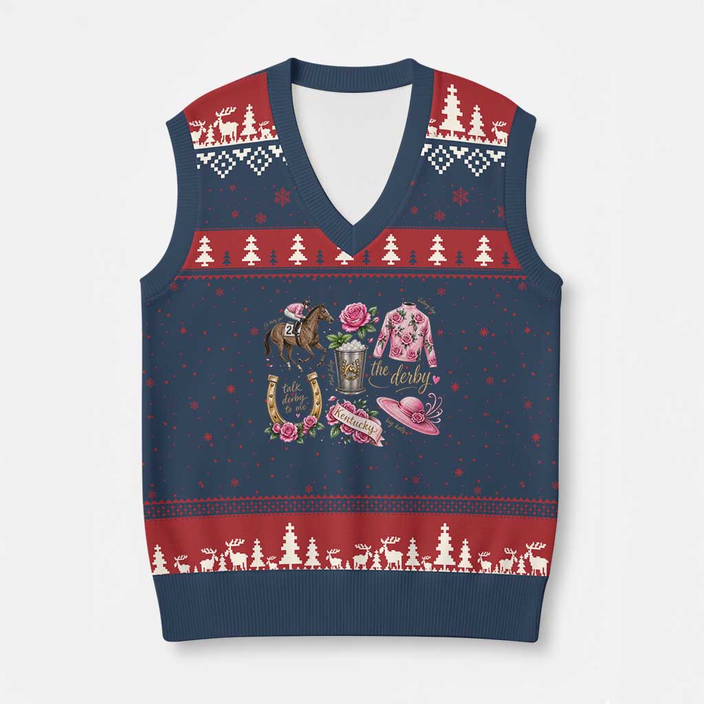 Horse Racing Derby Day V-Neck Knit Sweater Vest Doodles Funny Silks Jockey TS10 Navy Red Print Your Wear