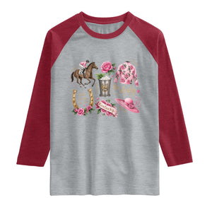 Horse Racing Derby Day Raglan Shirt Doodles Funny Silks Jockey TS10 Heather Gray Heather Red Print Your Wear