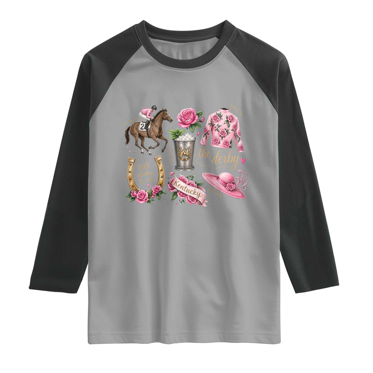 Horse Racing Derby Day Raglan Shirt Doodles Funny Silks Jockey TS10 Sport Gray Black Print Your Wear