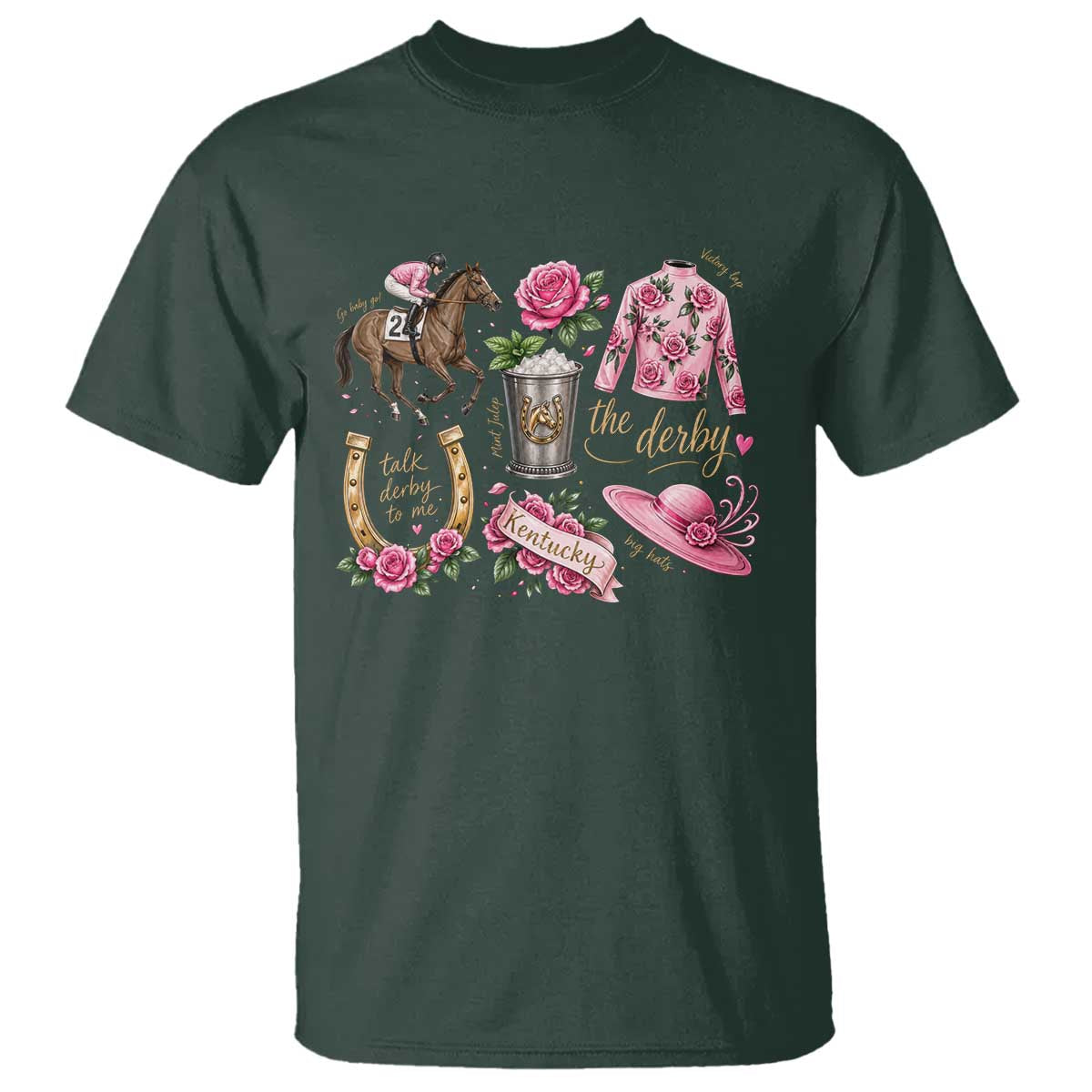 Horse Racing Derby Day T Shirt Doodles Funny Silks Jockey TS10 Dark Forest Green Print Your Wear