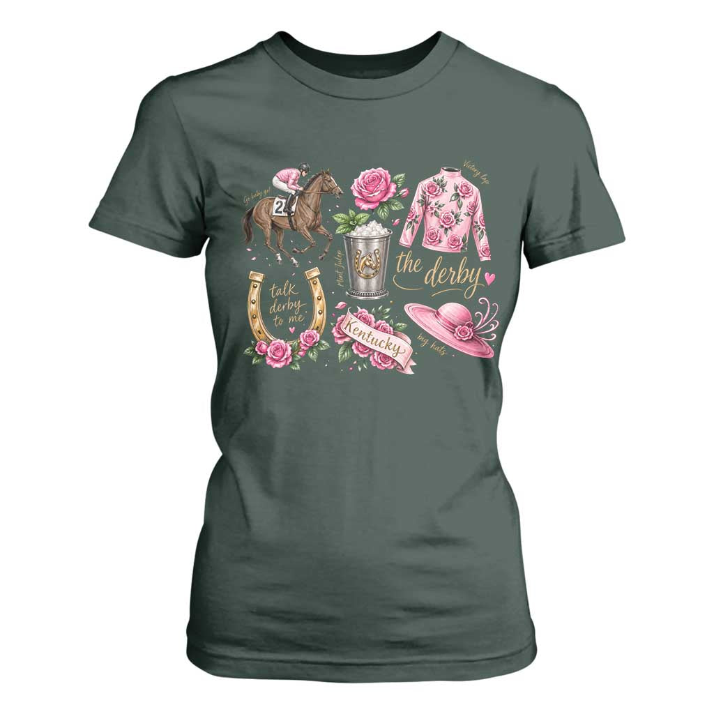 Horse Racing Derby Day T Shirt For Women Doodles Funny Silks Jockey TS10 Dark Forest Green Print Your Wear