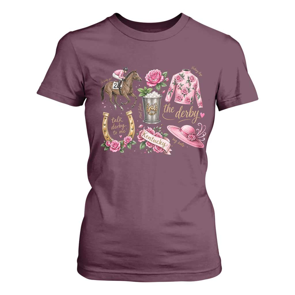 Horse Racing Derby Day T Shirt For Women Doodles Funny Silks Jockey TS10 Maroon Print Your Wear