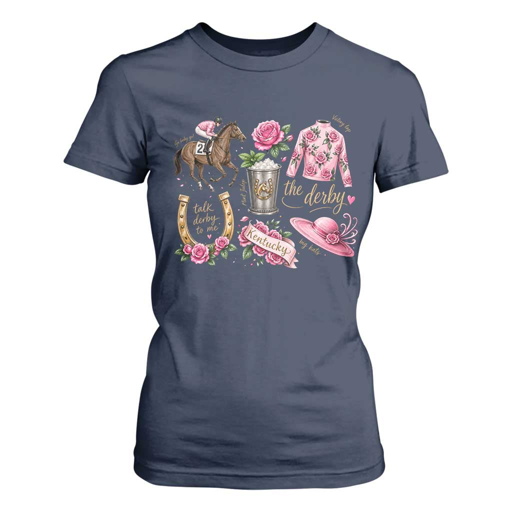 Horse Racing Derby Day T Shirt For Women Doodles Funny Silks Jockey TS10 Navy Print Your Wear