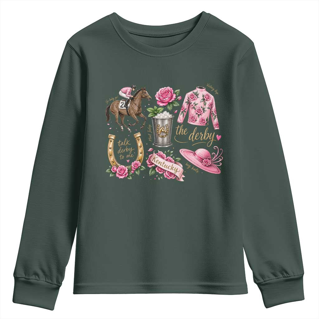 Horse Racing Derby Day Youth Sweatshirt Doodles Funny Silks Jockey TS10 Dark Forest Green Print Your Wear