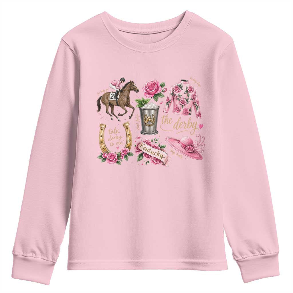 Horse Racing Derby Day Youth Sweatshirt Doodles Funny Silks Jockey TS10 Light Pink Print Your Wear