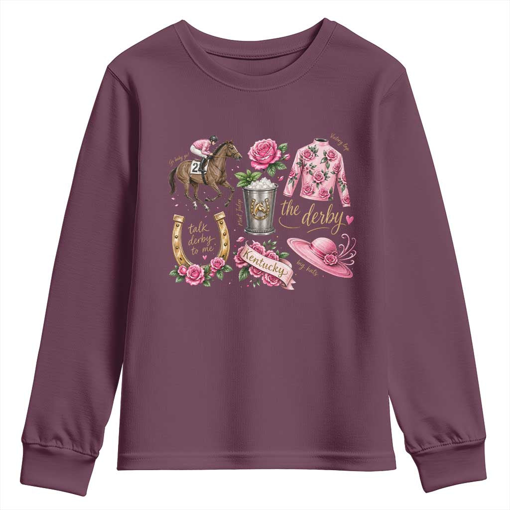 Horse Racing Derby Day Youth Sweatshirt Doodles Funny Silks Jockey TS10 Maroon Print Your Wear