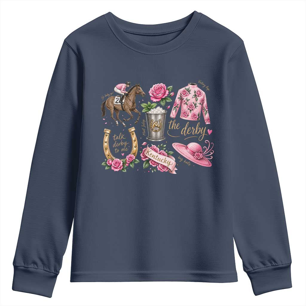 Horse Racing Derby Day Youth Sweatshirt Doodles Funny Silks Jockey TS10 Navy Print Your Wear