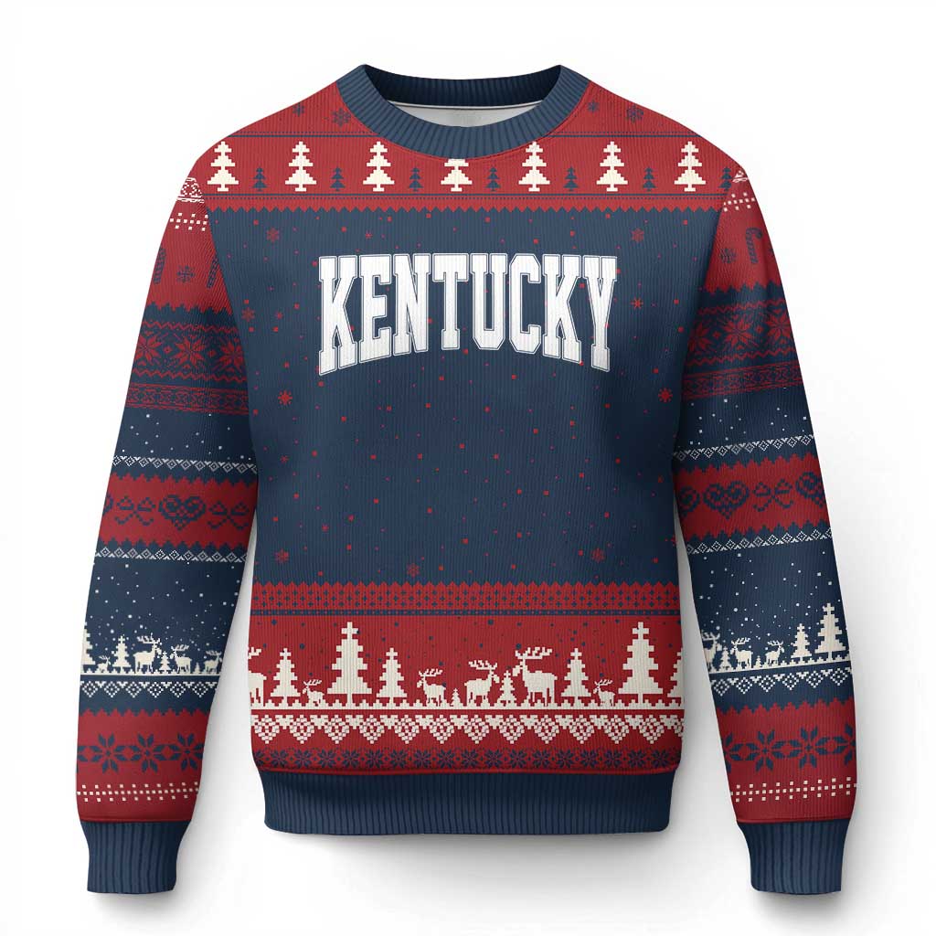 Kentucky Ugly Christmas Sweater Retro Varsity Kentucky Lover KY State TS10 Navy Red Print Your Wear
