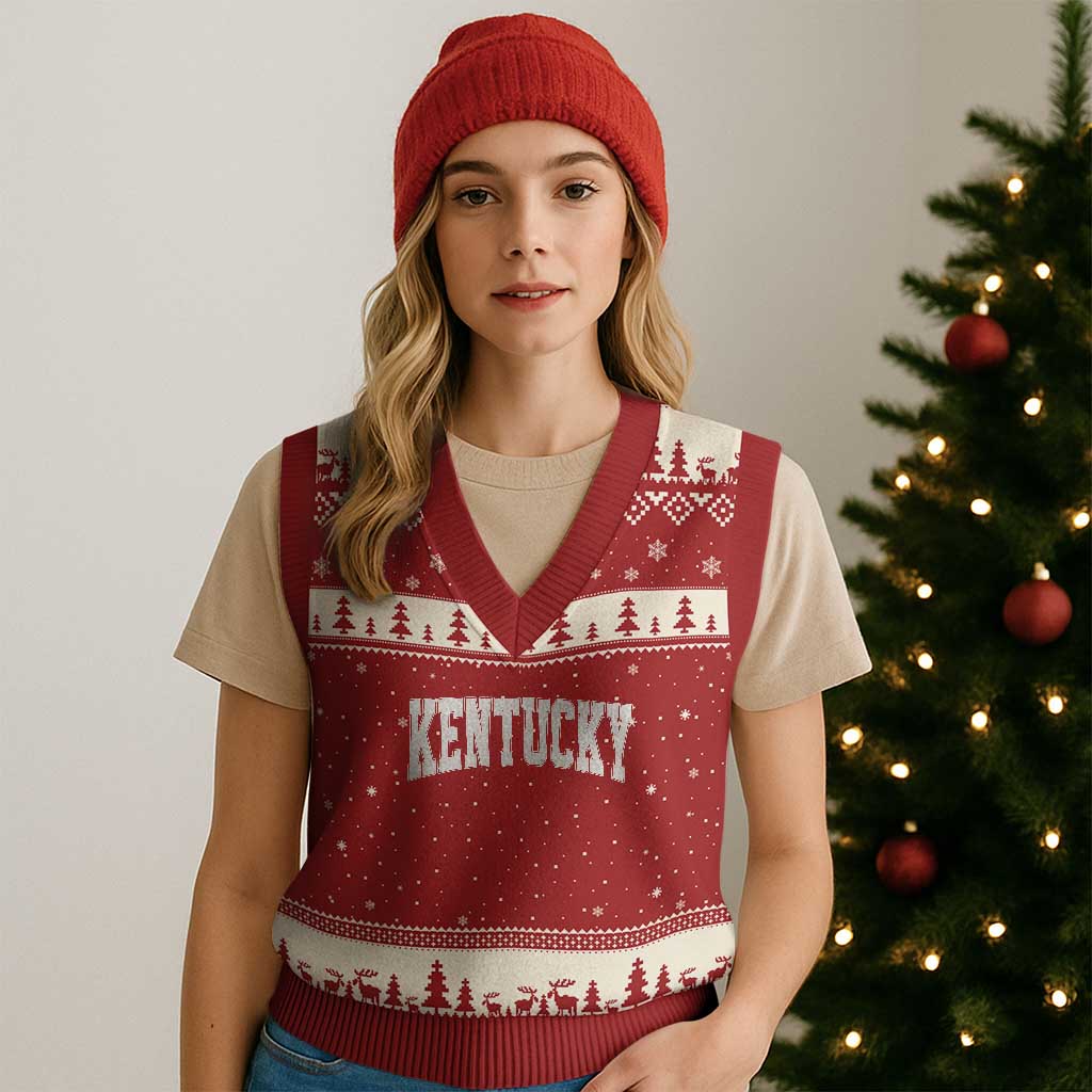Kentucky V-Neck Knit Sweater Vest Retro Varsity Kentucky Lover KY State TS10 Red Beige Print Your Wear