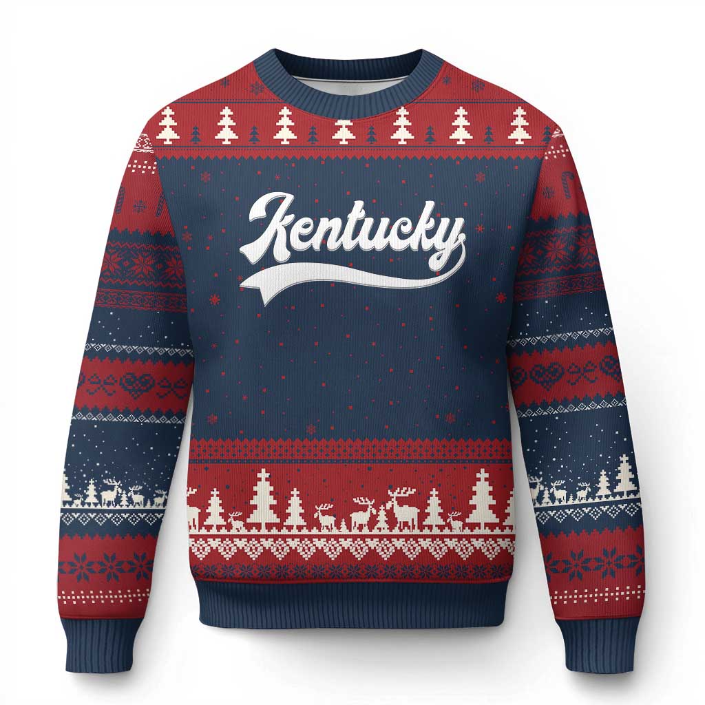 Vintage Kentucky Ugly Christmas Sweater Varsity Script Retro Sports Jersey Style TS10 Navy Red Print Your Wear