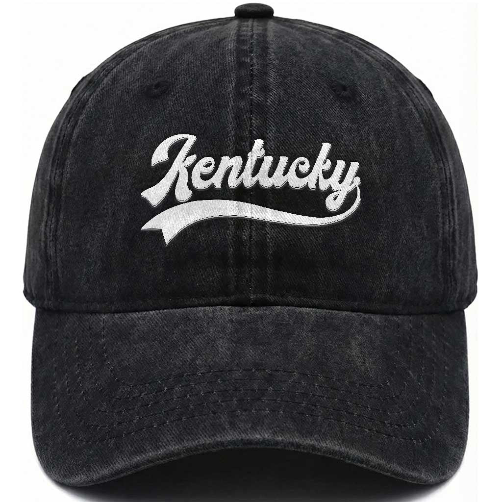 Vintage Kentucky Washed Cotton Baseball Cap Varsity Script Retro Sports Jersey Style TS10 Print Your Wear