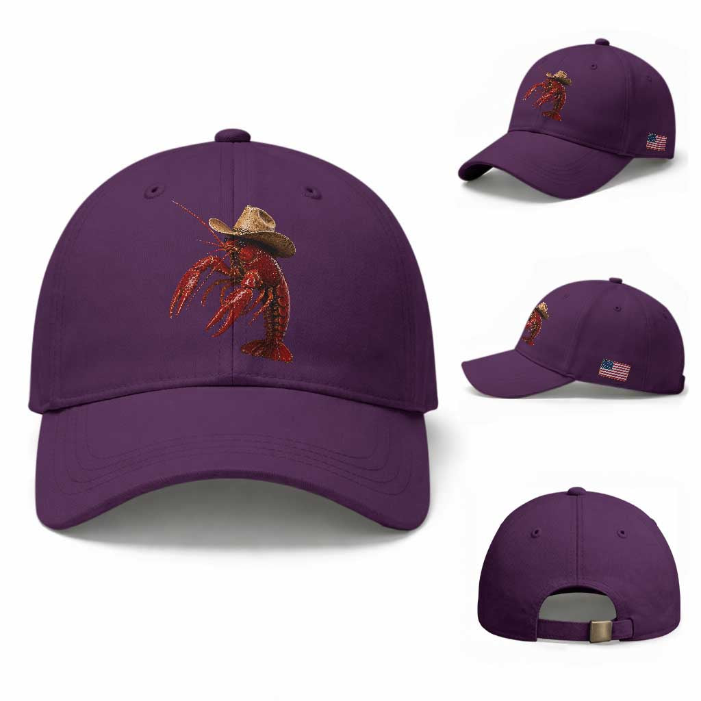Cowboy Crawfish Baseball Cap Yeeclaw Western Country Seafood Lobster Cajun Lovers TS10 Baseball Cap Universal Fit Purple Print Your Wear