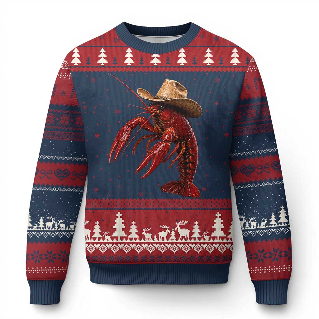 Cowboy Crawfish Ugly Christmas Sweater Yeeclaw Western Country Seafood Lobster Cajun Lovers TS10 Navy Red Print Your Wear