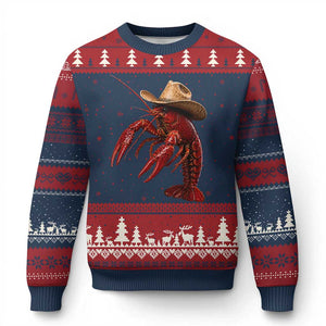 Cowboy Crawfish Ugly Christmas Sweater Yeeclaw Western Country Seafood Lobster Cajun Lovers TS10 Navy Red Print Your Wear