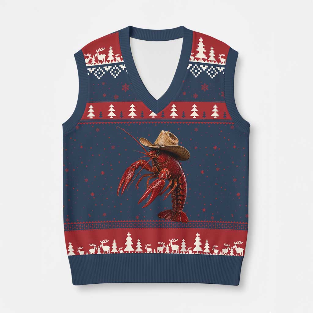 Cowboy Crawfish V-Neck Knit Sweater Vest Yeeclaw Western Country Seafood Lobster Cajun Lovers TS10 Navy Red Print Your Wear