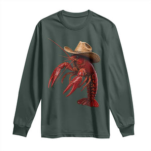 Cowboy Crawfish Long Sleeve Shirt Yeeclaw Western Country Seafood Lobster Cajun Lovers TS10 Dark Forest Green Print Your Wear