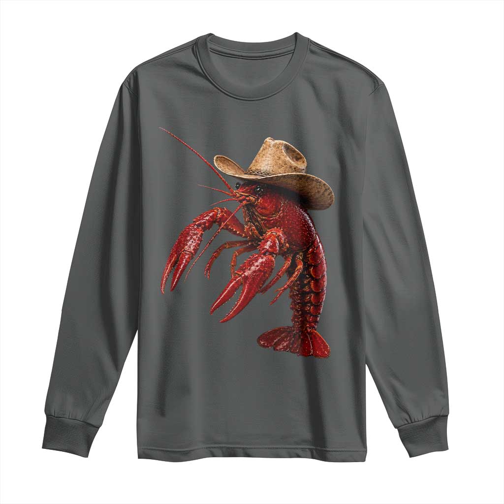 Cowboy Crawfish Long Sleeve Shirt Yeeclaw Western Country Seafood Lobster Cajun Lovers TS10 Dark Heather Print Your Wear