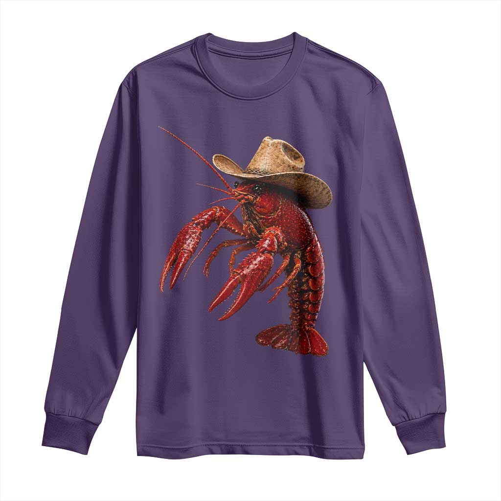 Cowboy Crawfish Long Sleeve Shirt Yeeclaw Western Country Seafood Lobster Cajun Lovers TS10 Purple Print Your Wear