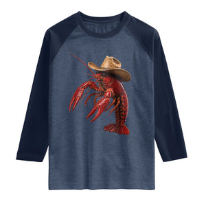 Cowboy Crawfish Raglan Shirt Yeeclaw Western Country Seafood Lobster Cajun Lovers TS10 Heather Denim Navy Print Your Wear